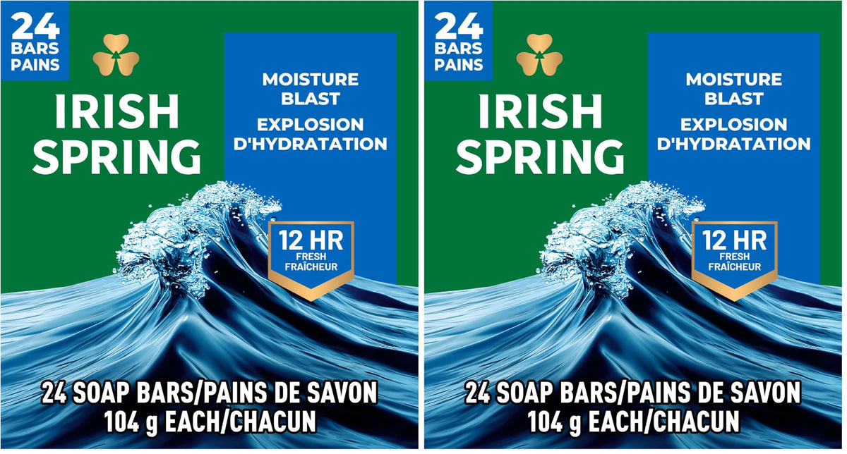 Irish Spring Moisture Blast Deodorant Bar Soap for Men, 3.7 oz (12 Pack)